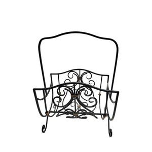 Vtg Metal Rack Magazine Black Bronze Wrought Iron Accents Free Standing Decor